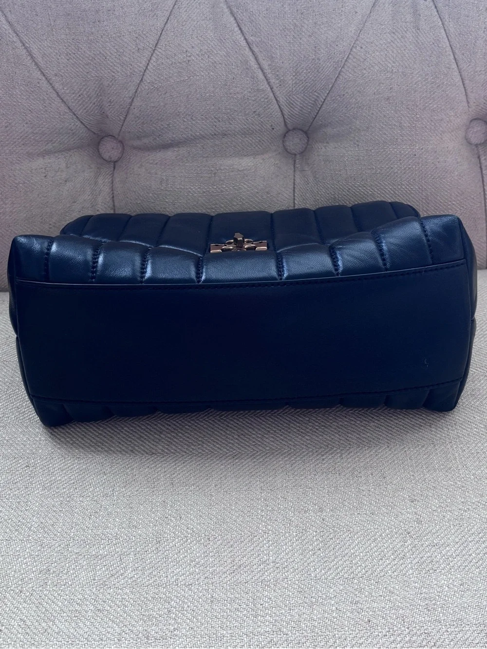 Tory Burch Kira Small Black Leather Single Top Handle Quilted Satchel Handbag